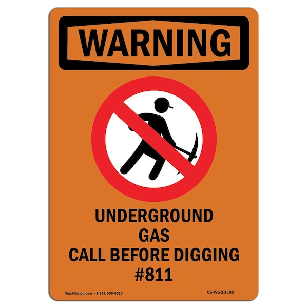 Safety Sign, OSHA WARNING, 14" Height, Aluminum, Underground Cable, Portrait